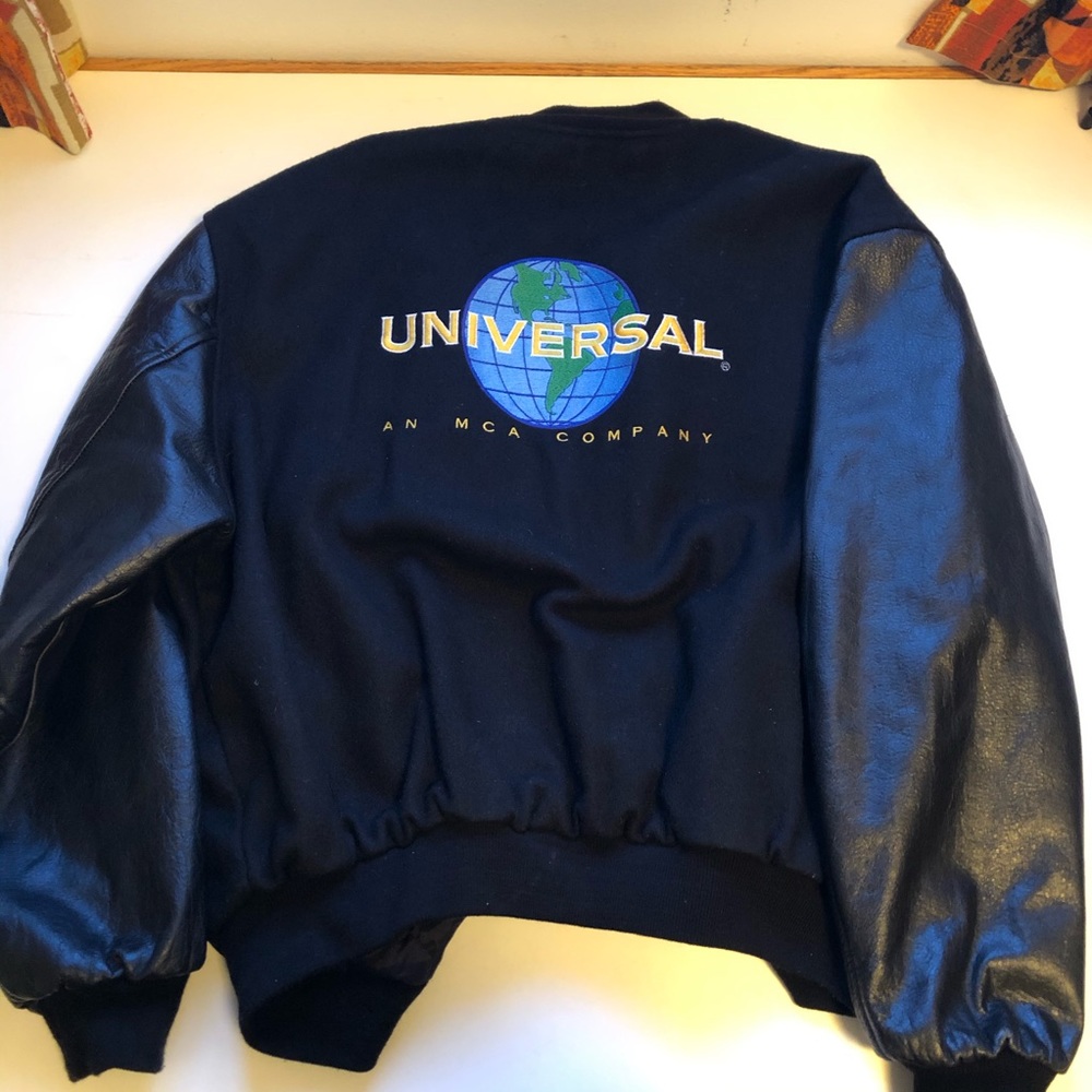 Universal MCA leather / wool bomber studio jacket
